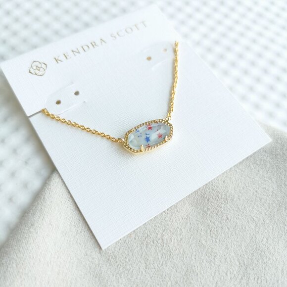 Kendra Scott Gold Red White Blue Star Elisa Necklace NEW - Picture 2 of 4